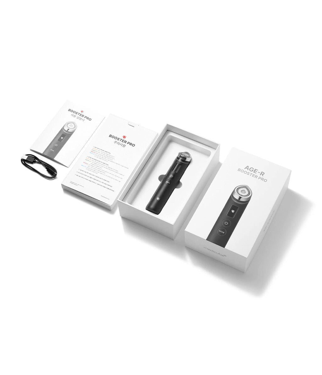 medicube Age R Booster Pro 6 in 1 Massagegerät aus echtem Glas. gläserne Haut. koreanische Hautpflege. Schwarz