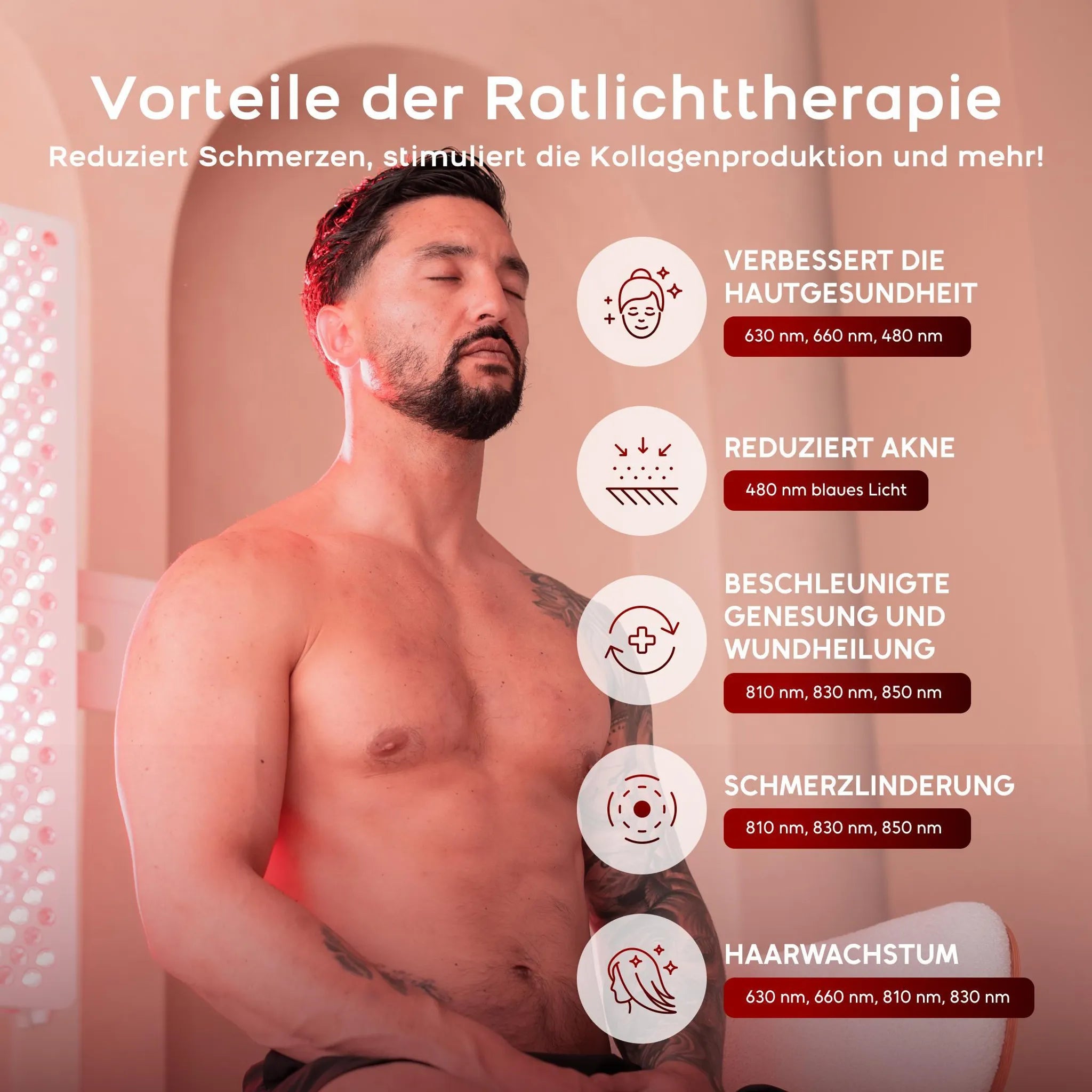 LIROMA® Rotlichttherapie RL300 - 7 Wellenlängen - LED-Infrarotlampe - Infrarottherapie - Lichttherapie - Kollagenlampe - Fibromyalgie